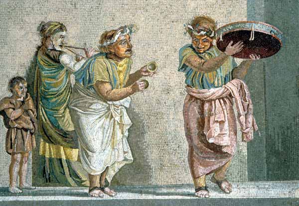 Pompei. mosaico con musici ambulanti, II sec d.C.